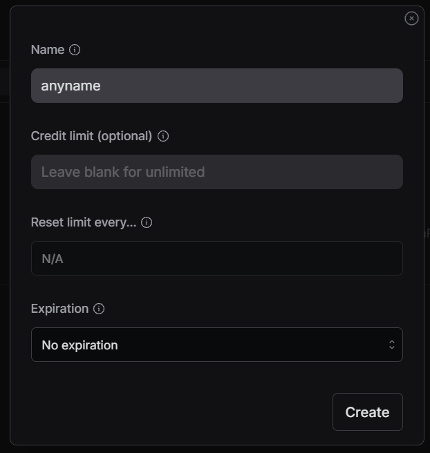Screenshot of key details modal