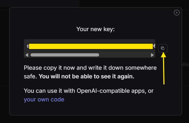 Screenshot of the copied API key